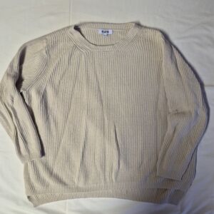 525 America 100% Cotton Ribbed Shaker Stitch Sweater Cream Neutral Large